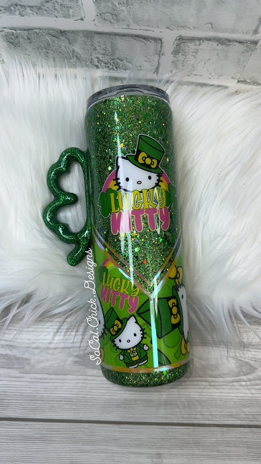 RTS {Lucky Kitty w Clover Handle} 30oz Skinny