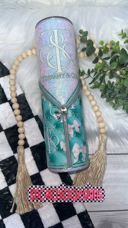 MTO {Tiff & Co with Zipper, Charm, 3D Bow & Snow Globe Bottom} Select Your Tumbler Style