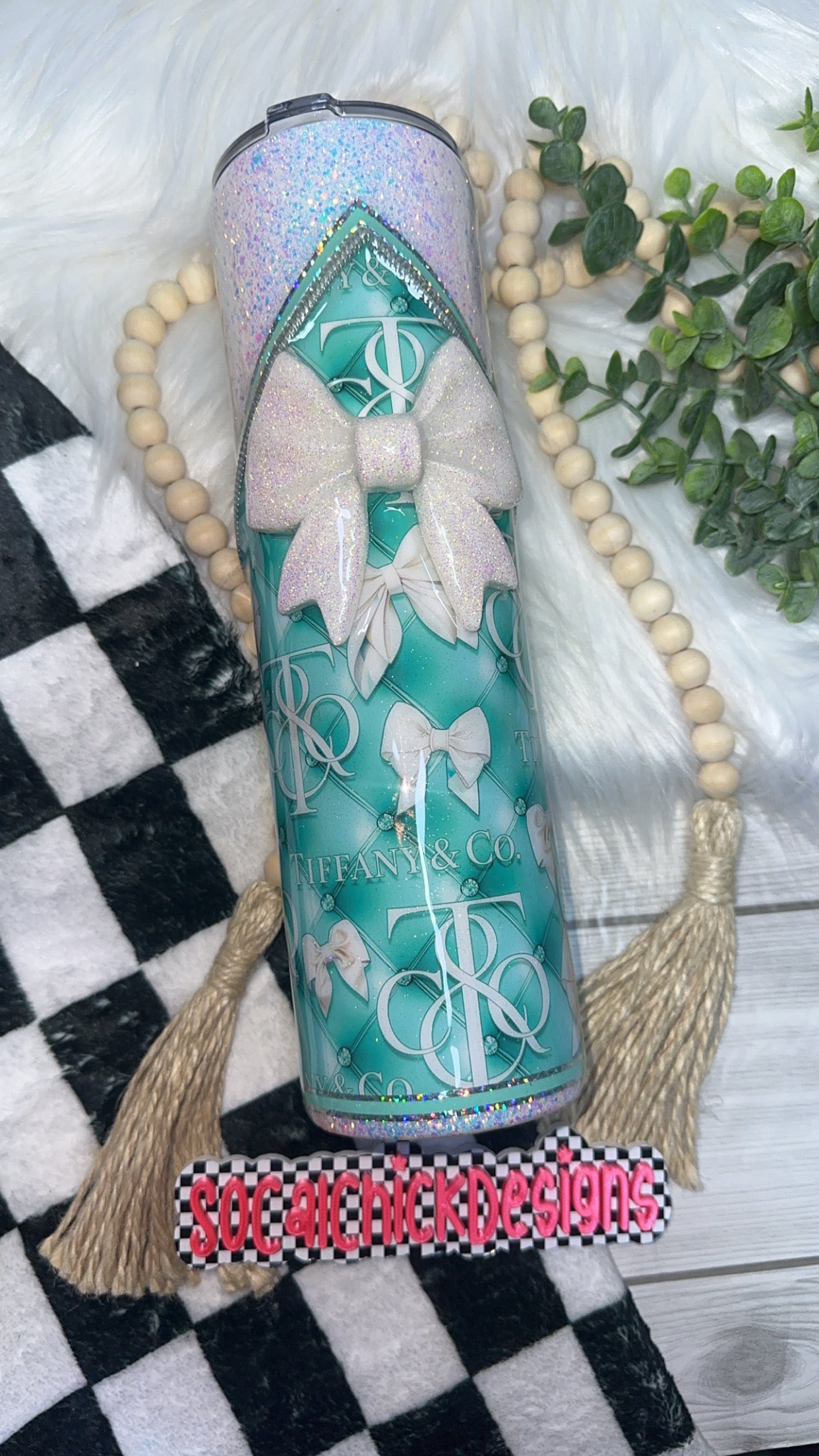MTO {Tiff & Co with Zipper, Charm, 3D Bow & Snow Globe Bottom} Select Your Tumbler Style