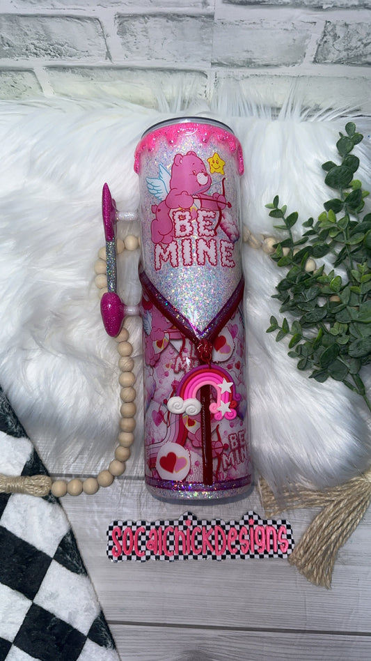 RTS {Be Mine Bear with Arrow Handle, Drip & Snow Globe Bottom} 32oz Skinny