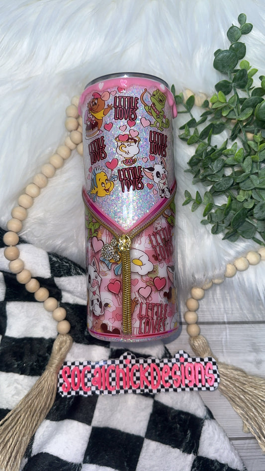 RTS {Little Loves Sidekicks with Zipper, Charm, Drip & Snow Globe Bottom} 24oz Skinny
