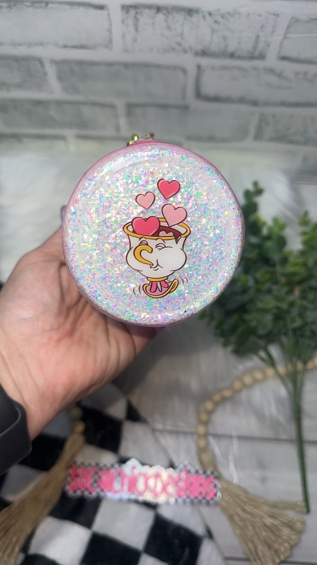 RTS {Little Loves Sidekicks with Zipper, Charm, Drip & Snow Globe Bottom} 24oz Skinny