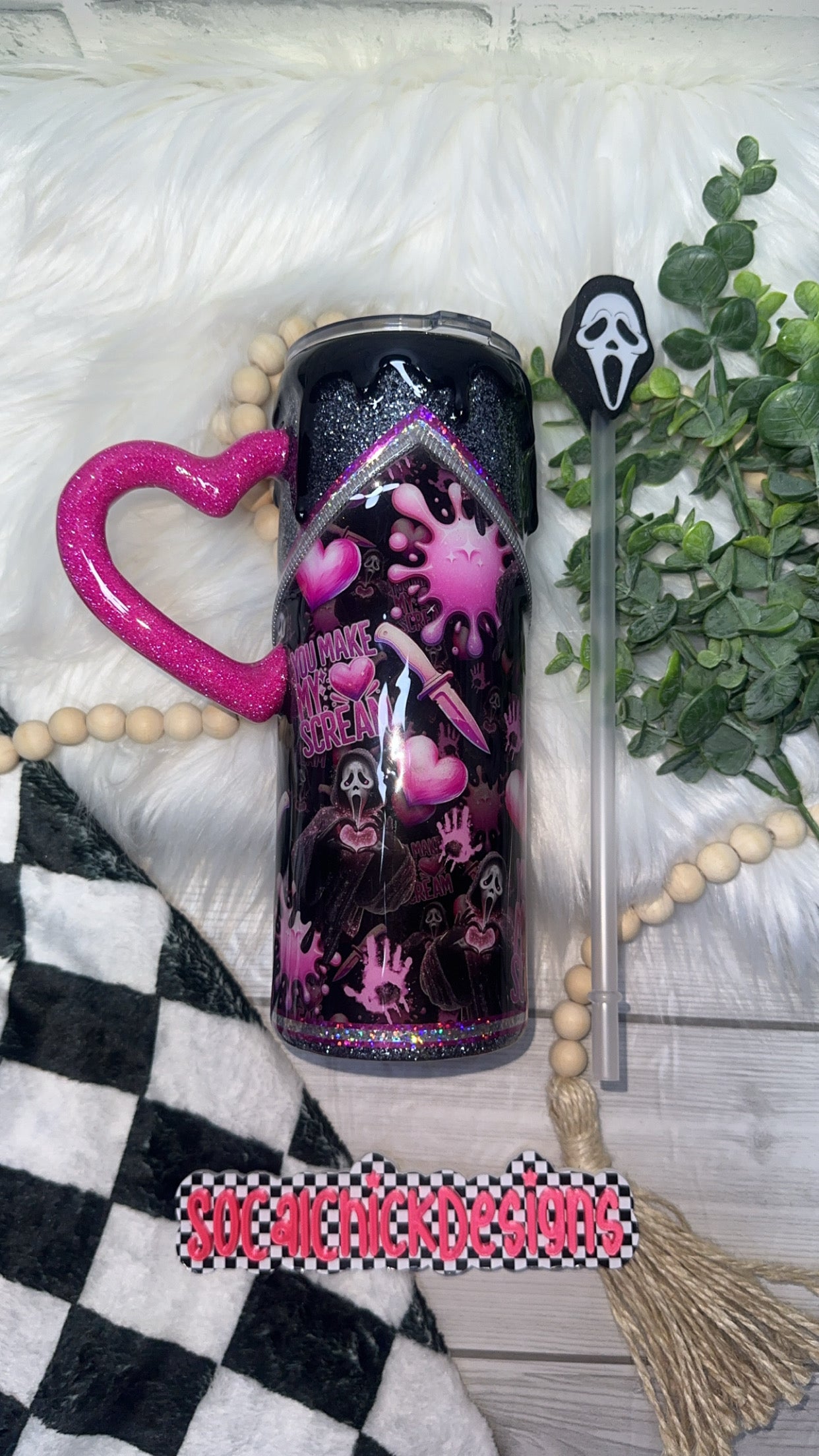 MTO {GF Stab with Snow Globe Bottom & Heart Handle} Pink or Red, Select Your Tumbler Style (Copy)