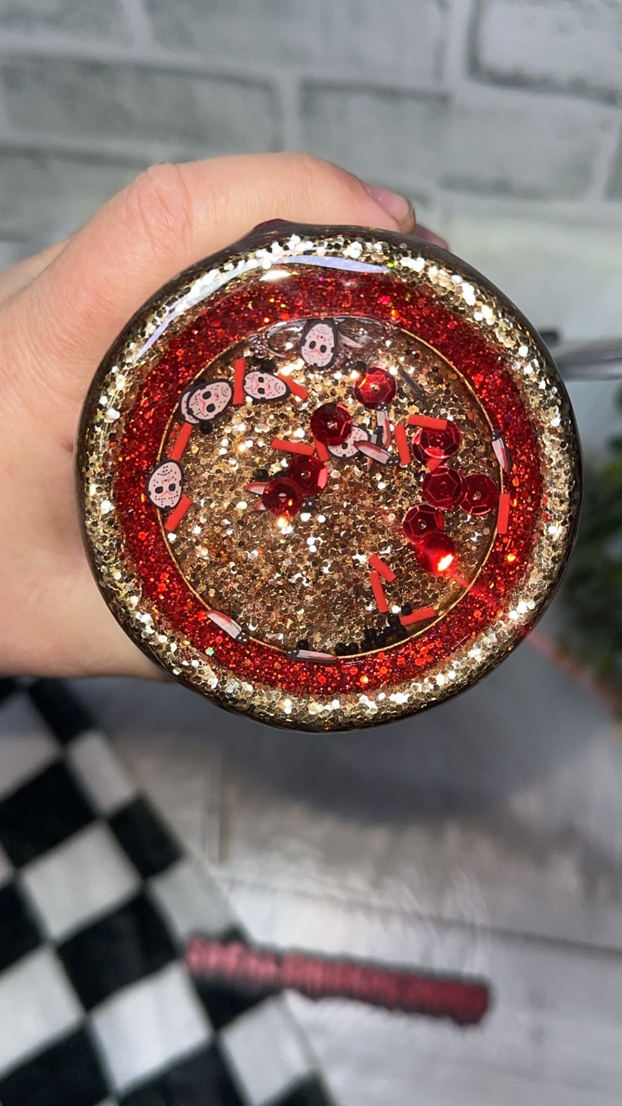 Be RTS {Waiting for Friday the 13th Zipper & Charm, Knife Handle, Drip & Snow Globe } 32oz Skinny