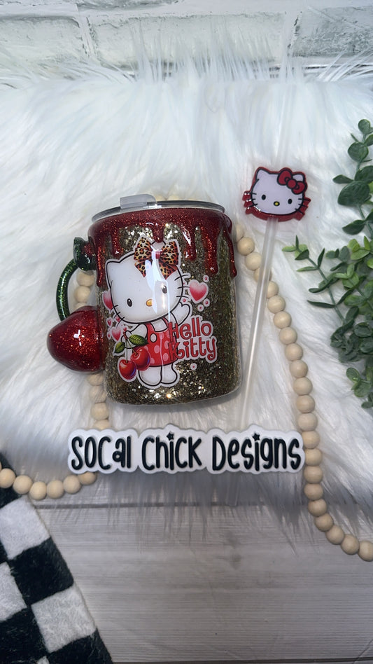 RTS {HK Kitty Cherry w Cherry Handle & Glitter Drip} 10oz Mug