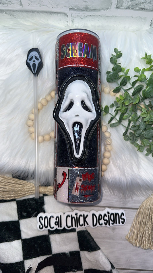 RTS {GF Scream Patchwork with 3D face Element & Snow Globe Bottom} 32oz Skinny