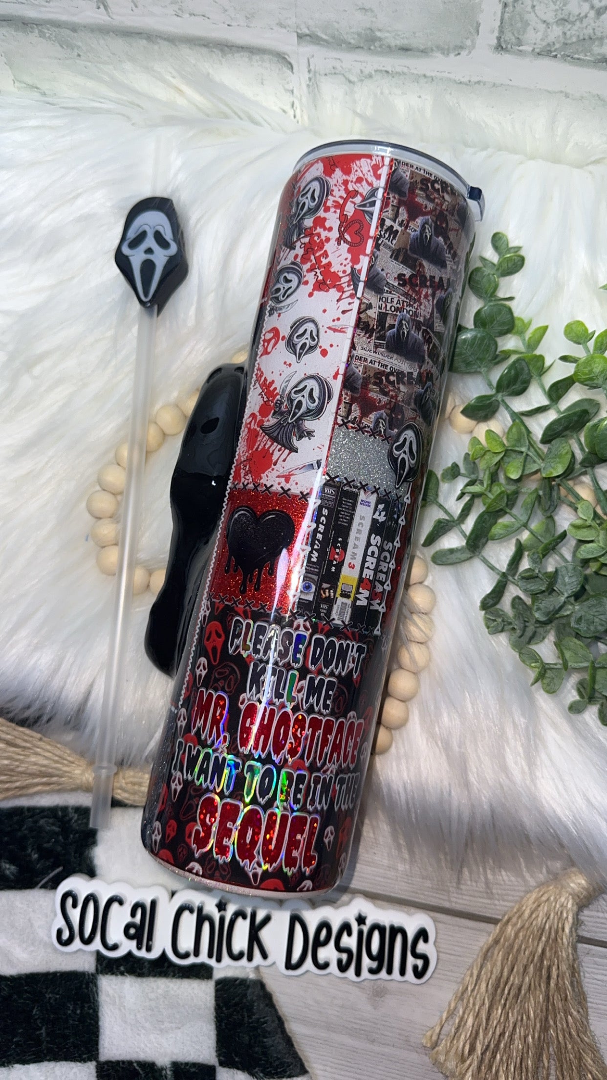 RTS {GF Scream Patchwork with 3D face Element & Snow Globe Bottom} 32oz Skinny