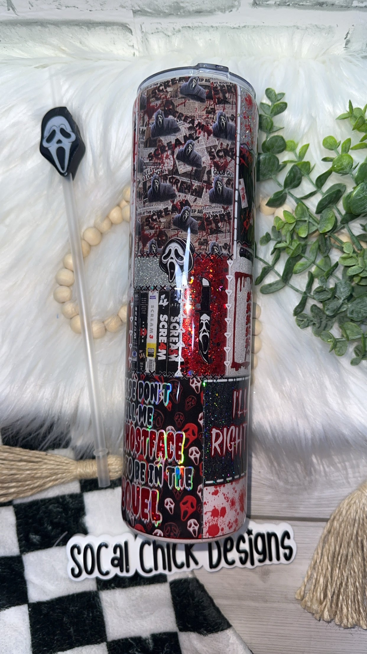 RTS {GF Scream Patchwork with 3D face Element & Snow Globe Bottom} 32oz Skinny