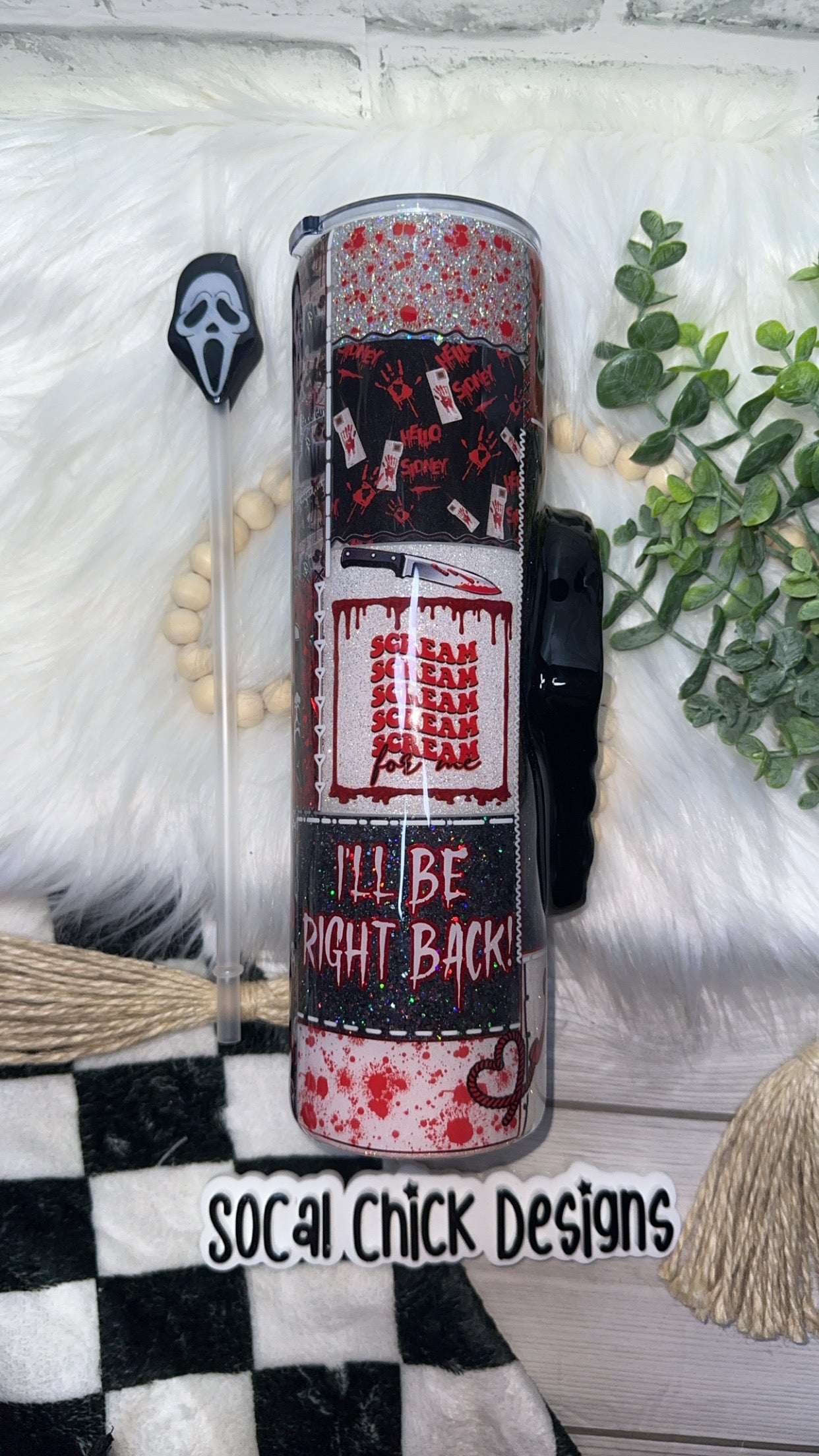 RTS {GF Scream Patchwork with 3D face Element & Snow Globe Bottom} 32oz Skinny