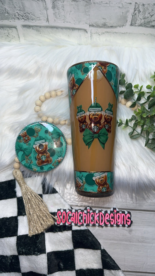 RTS {SB Bear Coffee with Caramel Drip & Bling Lid} 24oz Snow Globe