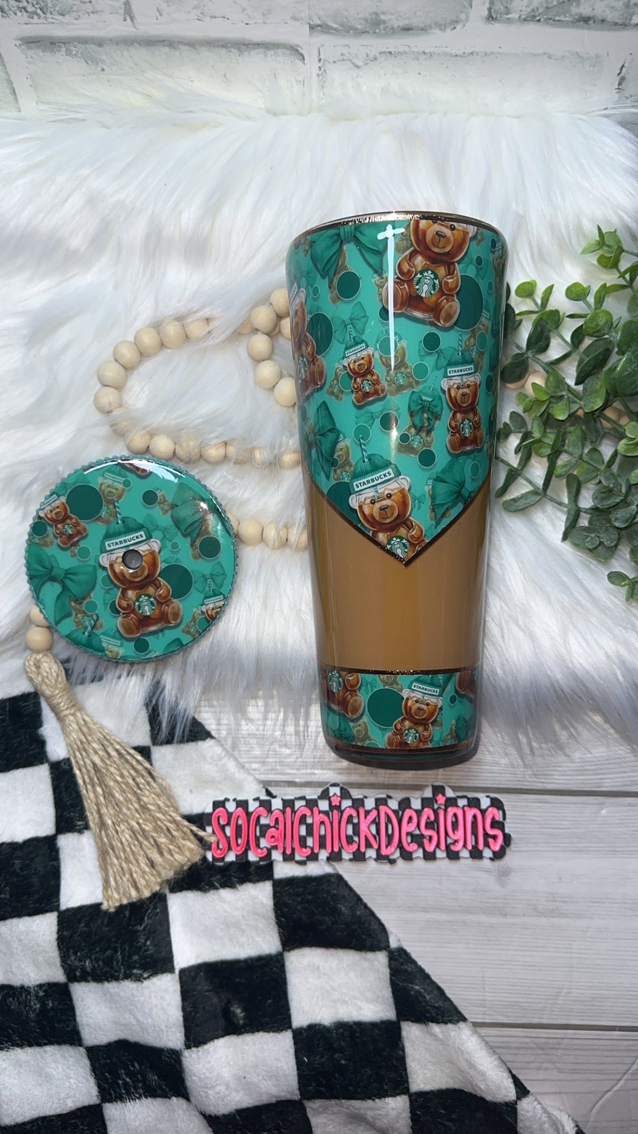 RTS {SB Bear Coffee with Caramel Drip & Bling Lid} 24oz Snow Globe