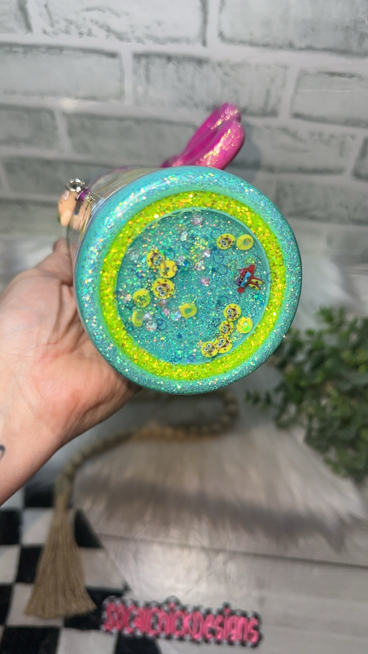 MTO {One Mental Breakdown Later Zipper Tumbler with Charm, Sponge Flower Handle & Snow Globe Bottom} Select Your Tumbler Style