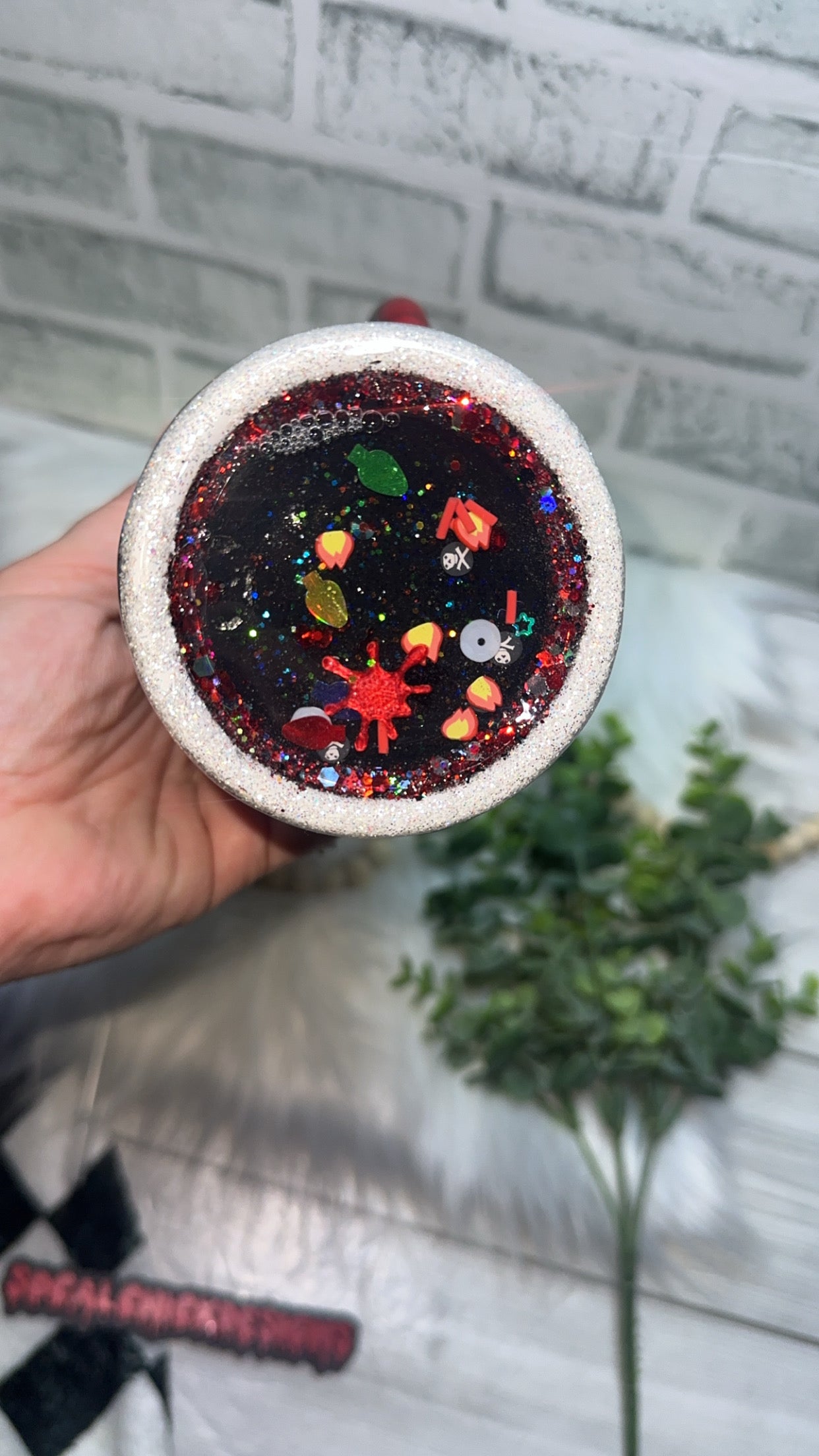 RTS {Welcome To Hawkins Patchwork with Vine Handle & Snow Globe Bottom} 32oz Skinny