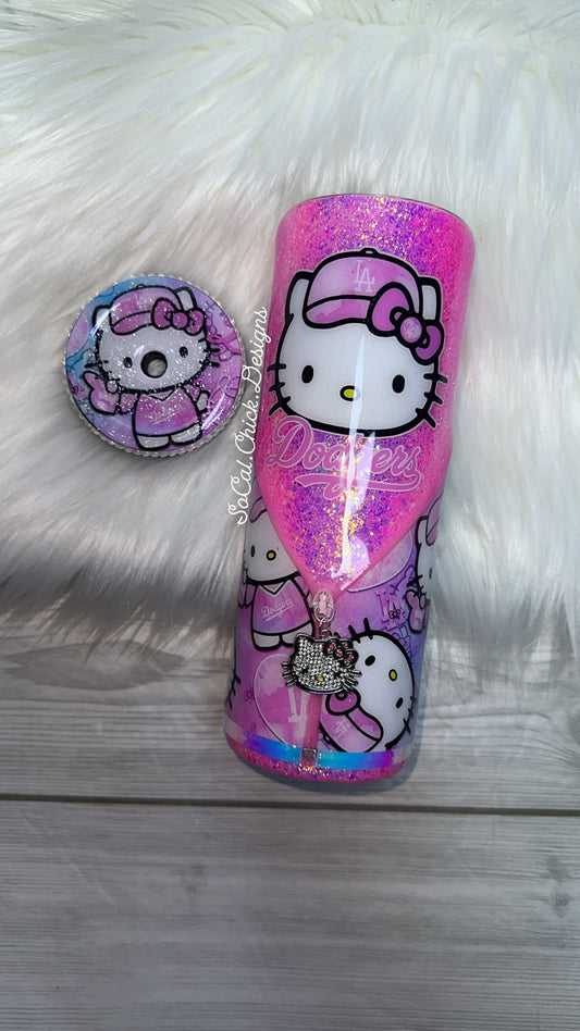 RTS {Dodger Kitty Zipper Tumbler w Charm and Rhinestone Lid} 20oz Skinny Slurp