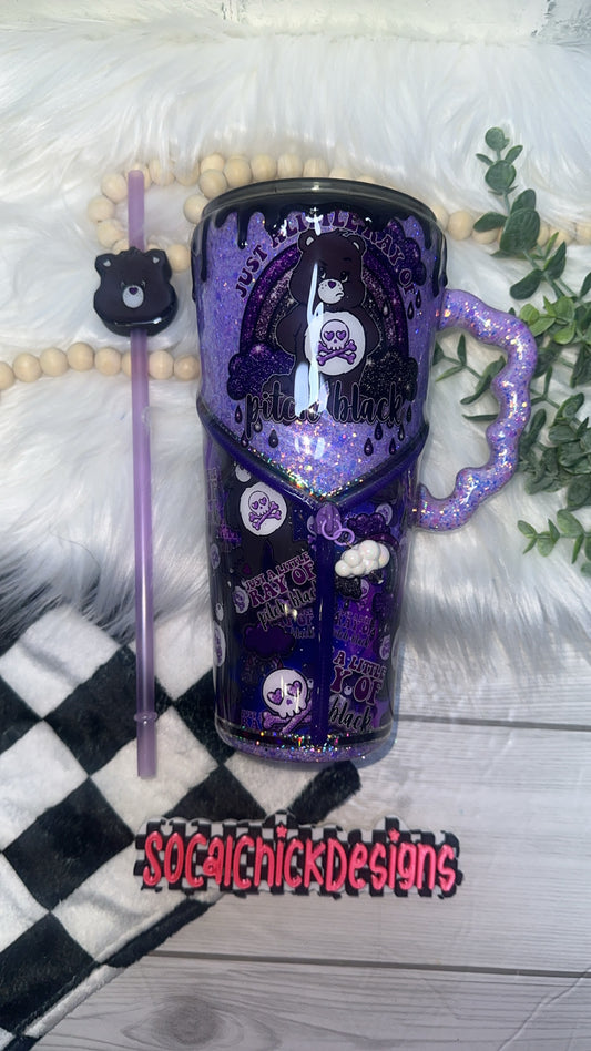 RTS {Just A Little Ray Of Pitch Black Bear, Zipper & Charm, Cloud Handle & Drip} 32oz Slim