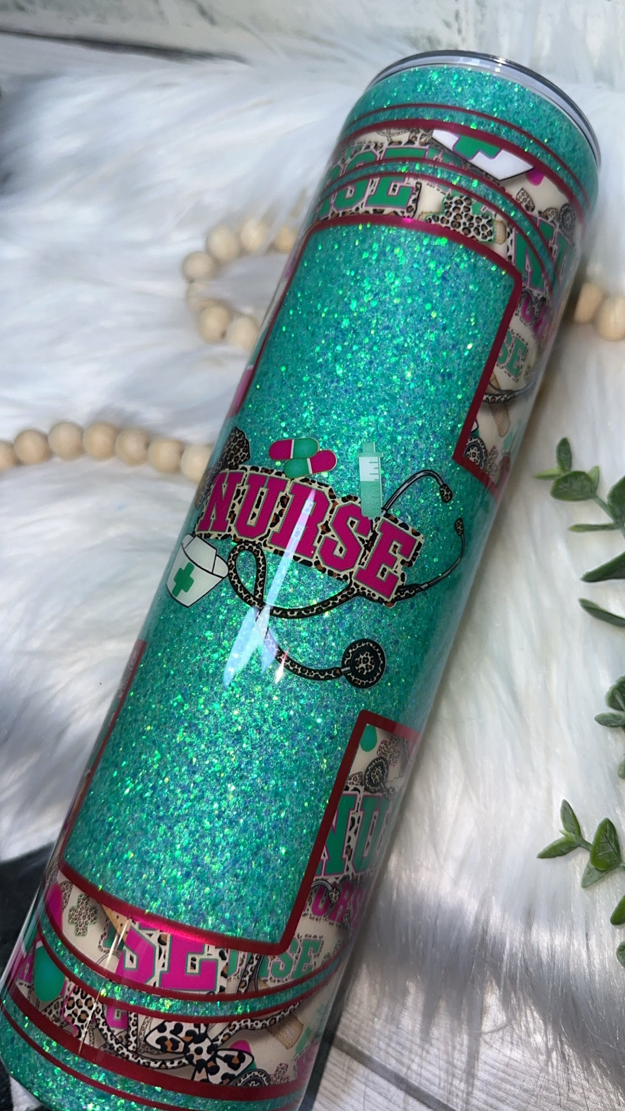 RTS {Nurse with Snow Globe Bottom} 32oz Skinny