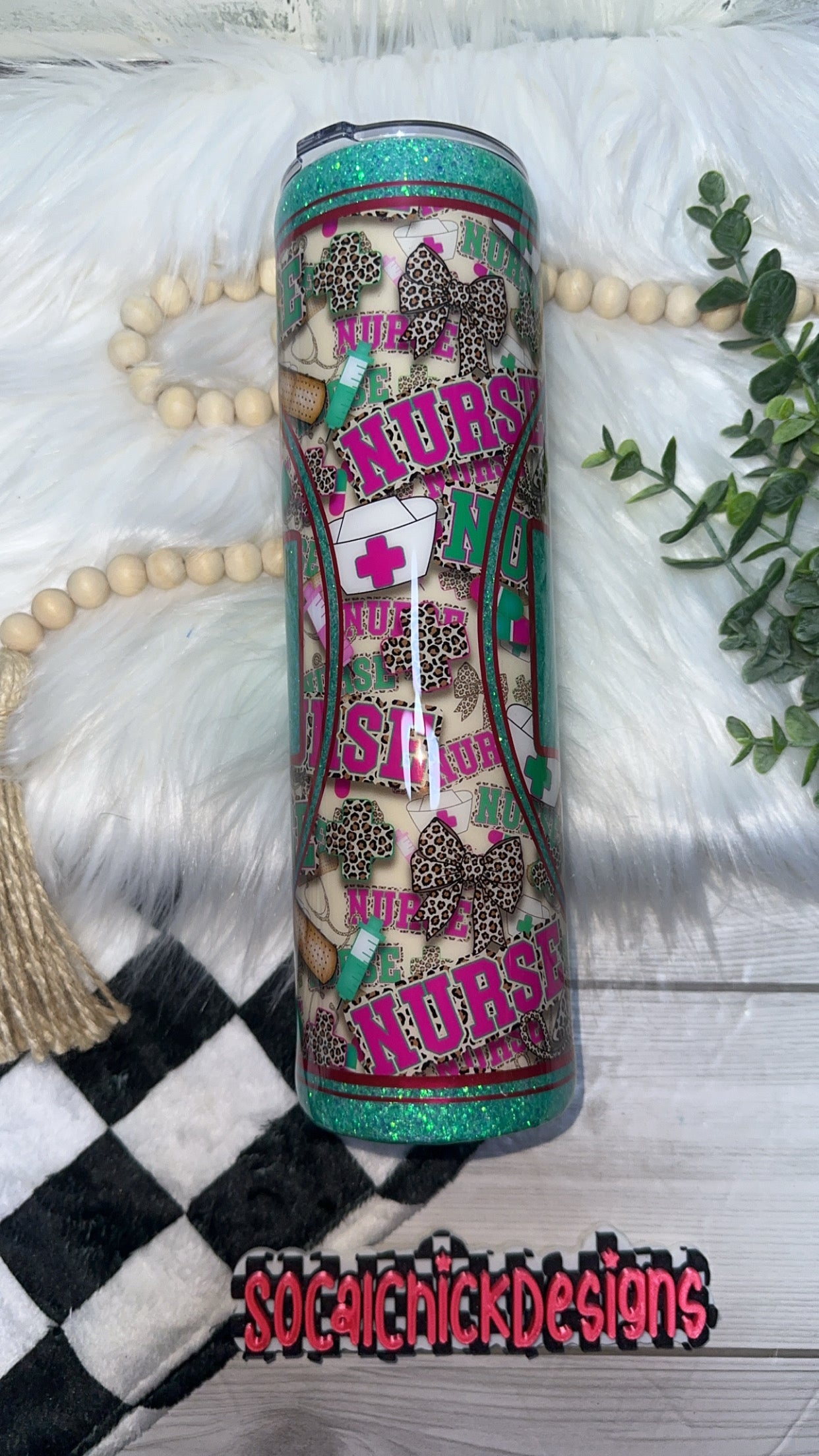 RTS {Nurse with Snow Globe Bottom} 32oz Skinny