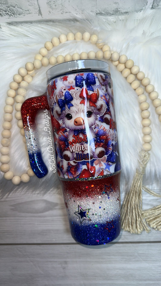 RTS {Red White & Moo} 30oz Grippy Handle