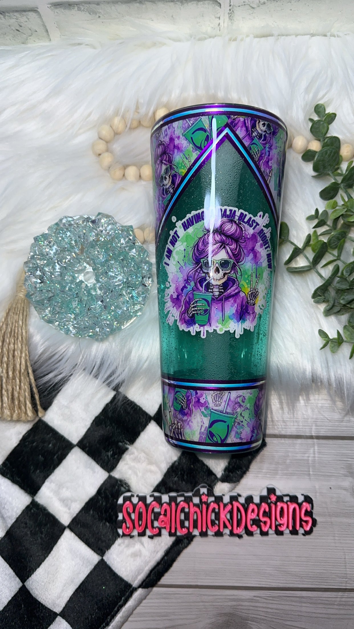 RTS {I Am Not Having A Baja Blast Right Now with Faux Ice Topper Lid} 24oz Snow Globe