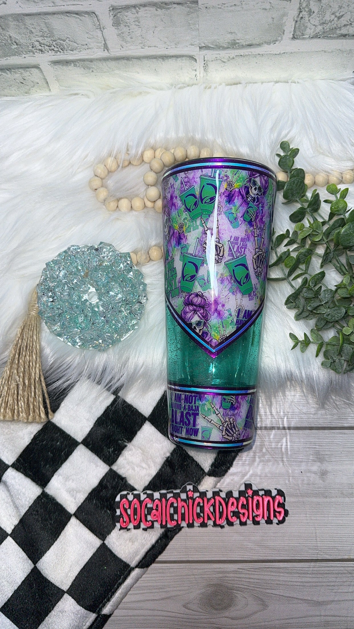 RTS {I Am Not Having A Baja Blast Right Now with Faux Ice Topper Lid} 24oz Snow Globe