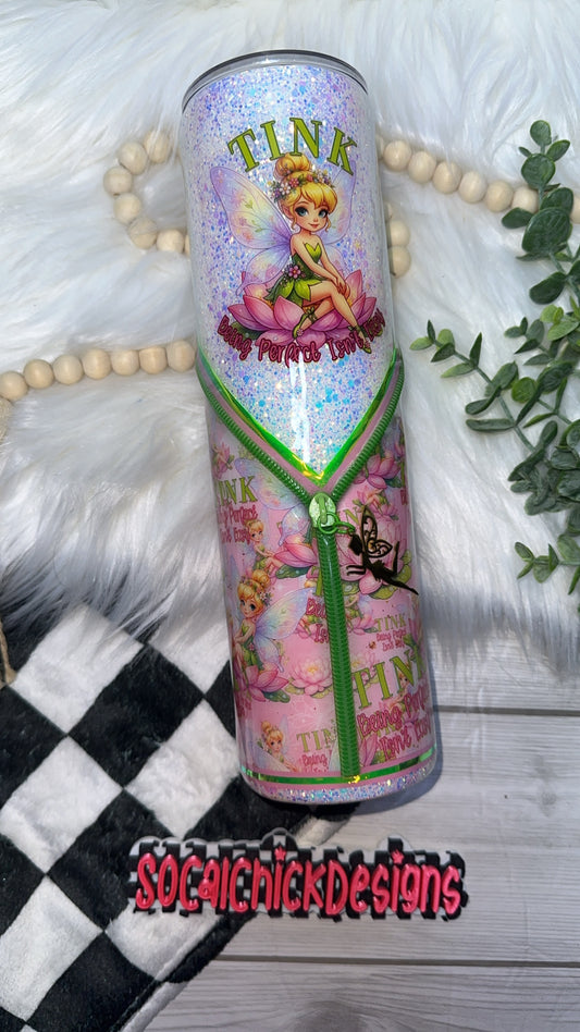 RTS {Tink Being Perfect Isn't Easy - with Zipper & Charm & Snow Globe Bottom} 32oz Skinny (Copy)