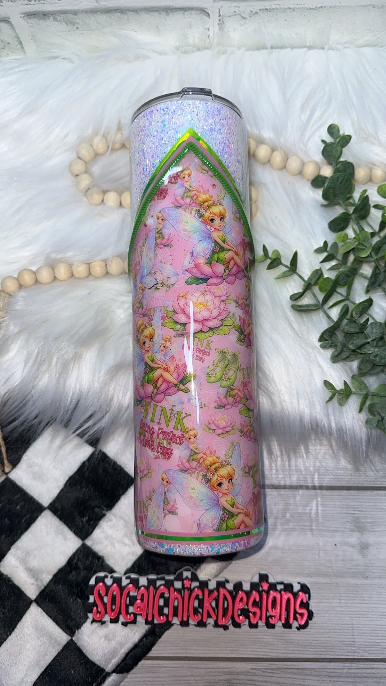 RTS {Tink Being Perfect Isn't Easy - with Zipper & Charm & Snow Globe Bottom} 32oz Skinny (Copy)