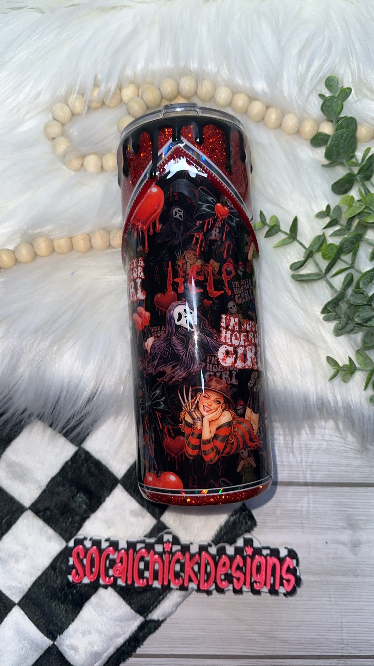 RTS {I’m Just A Horror Girl, Zipper & Charm, Drip & SnowGlobe Bottom} 24oz Skinny