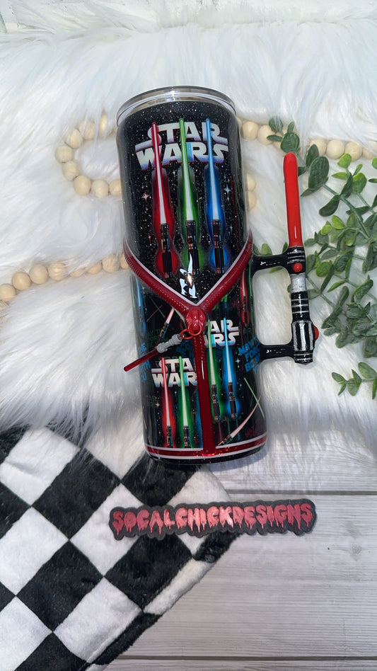 RTS {May The Force Be With You, Zipper & Charm, Red Glow Light Saber Handle} 24oz Skinny