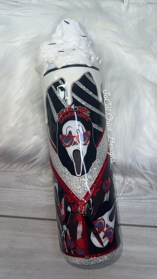 RTS { Scream Summer Vibes, Zipper, Charm, Ice Cream Topper} 30oz Skinny Slurp