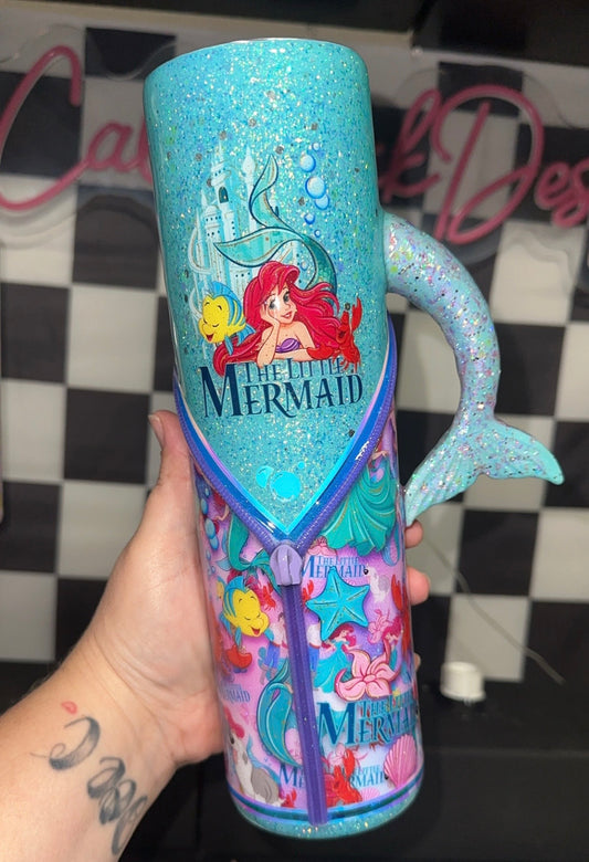 RTS {Under The Sea, Zipper & Charm, Mermaid Tail Handle & SnowGlobe Bottom} 32oz Skinny