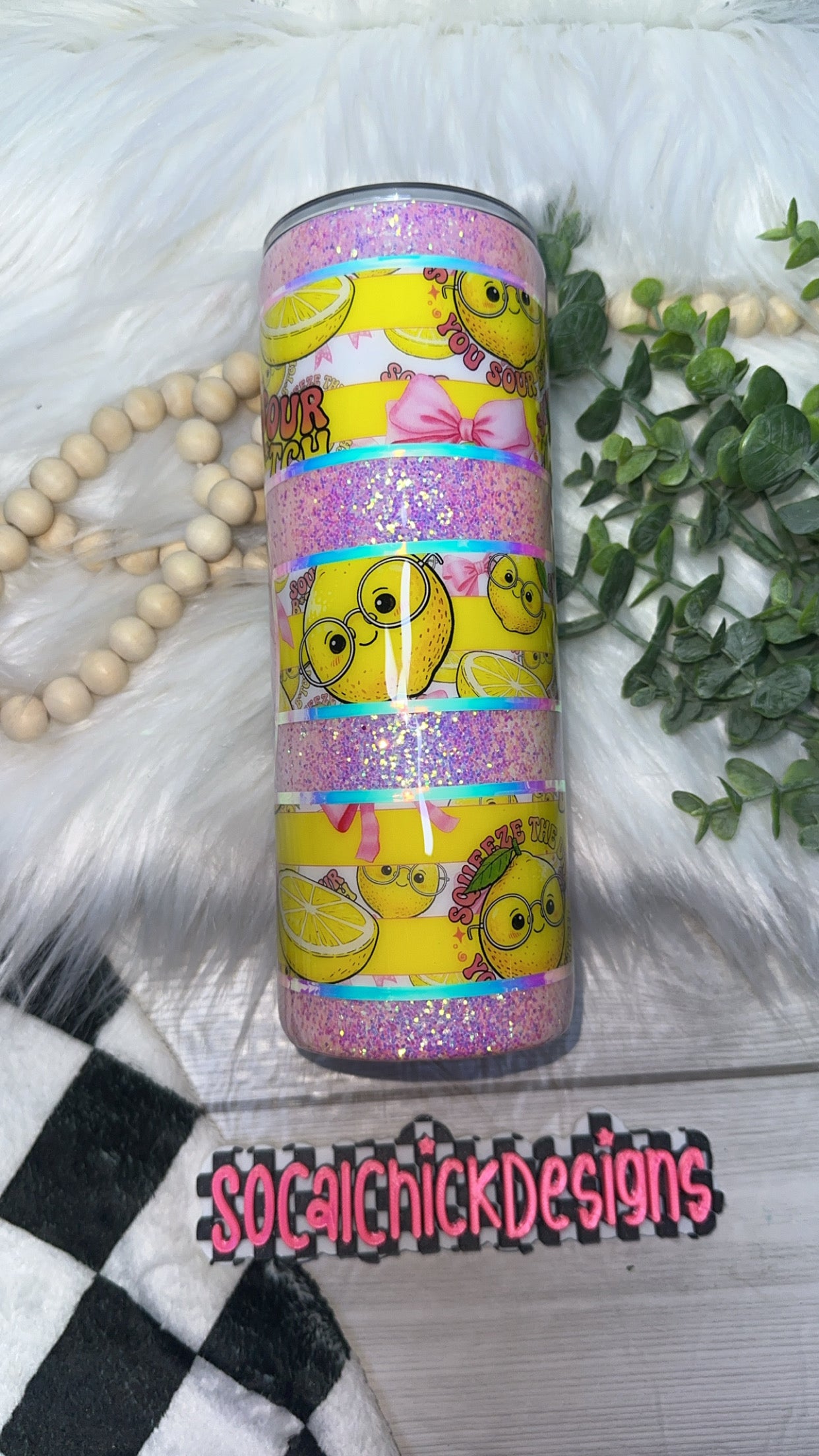 RTS {Squeeze The Day You Sour B* with SnowGlobe Bottom} 24oz Skinny