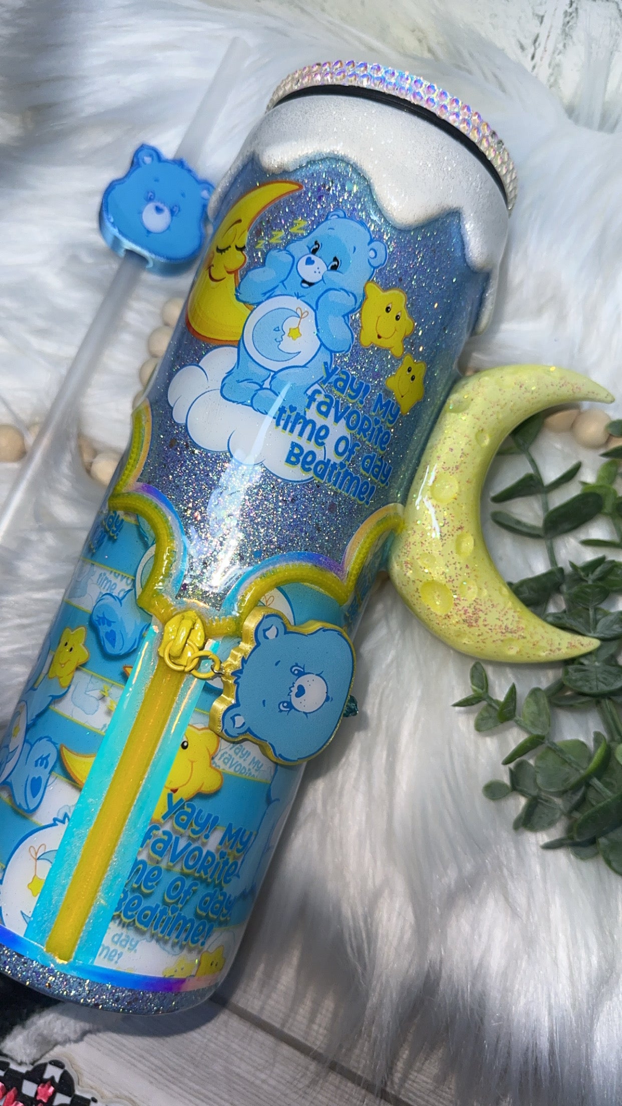 MTO {Bedtime Bear Zipper Tumbler with Charm, Moon Handle & Bling Lid} Select Your Tumbler Style