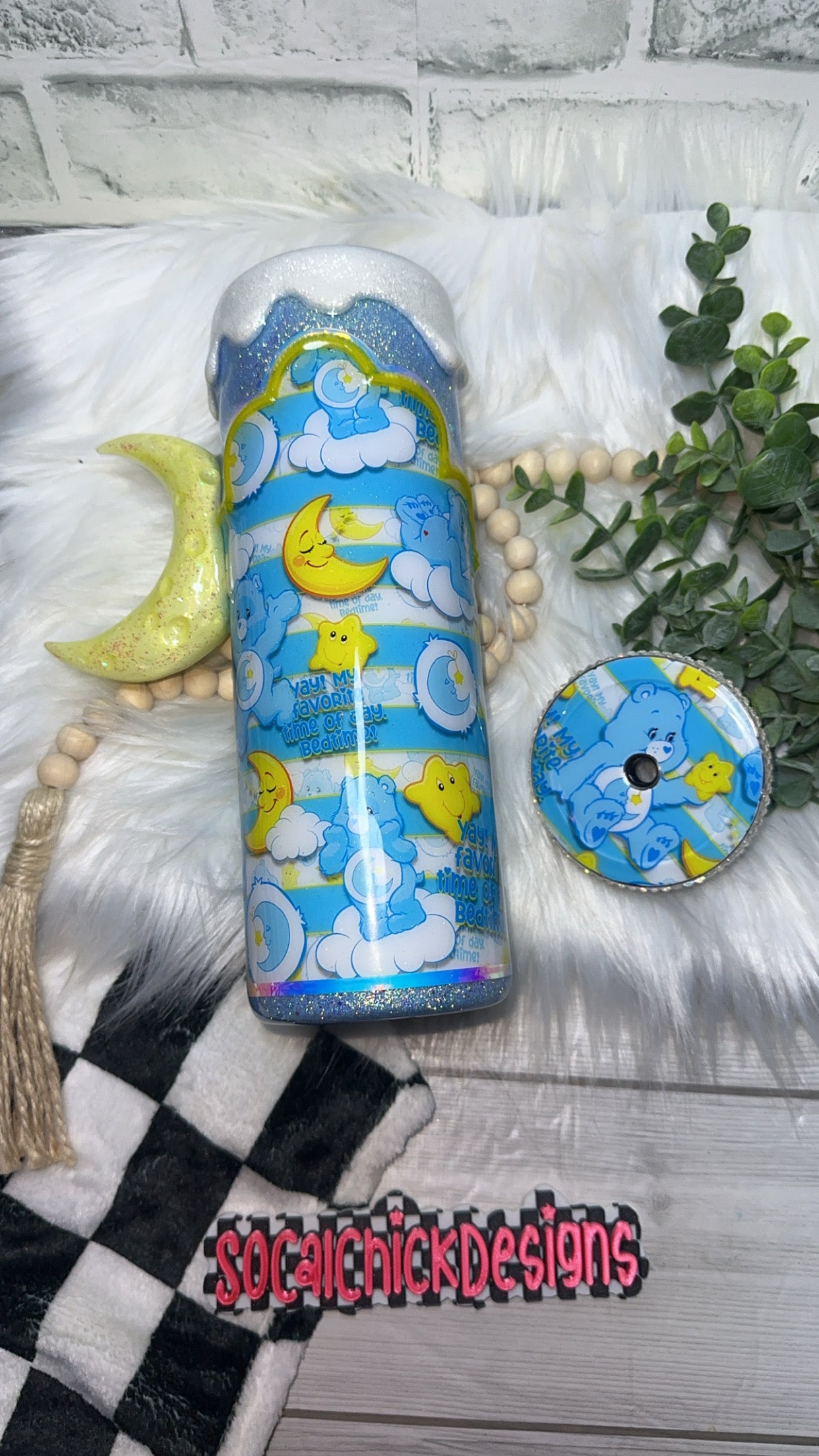 MTO {Bedtime Bear Zipper Tumbler with Charm, Moon Handle & Bling Lid} Select Your Tumbler Style