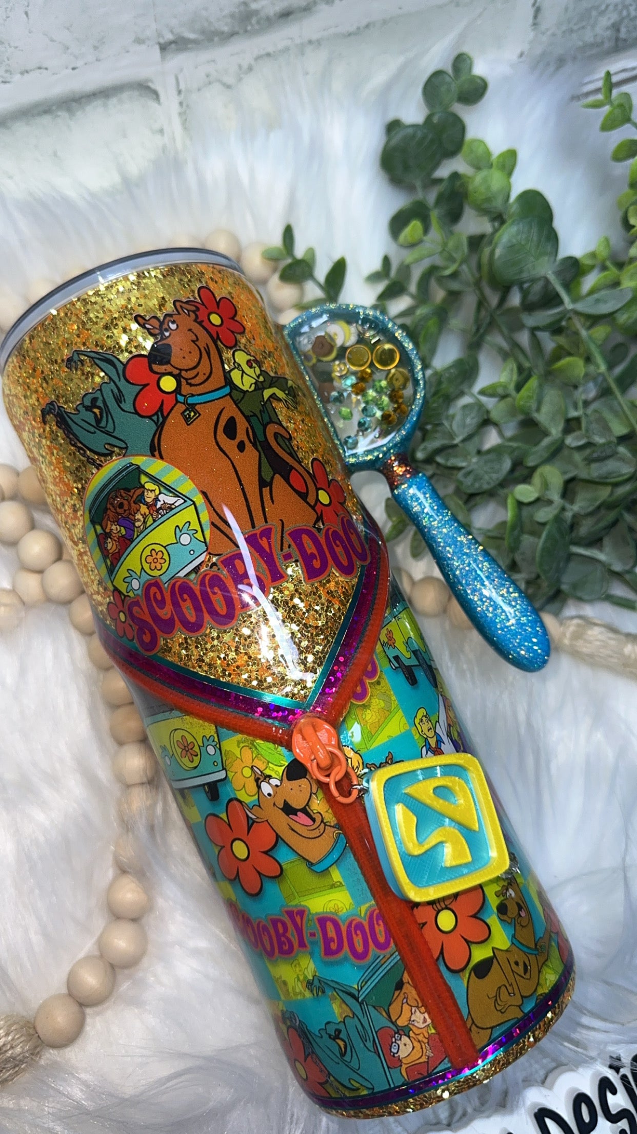 RTS {Mystery Dog, Zipper & Charm, Snow Globe Magnifying Glass Handle} 24oz Skinny