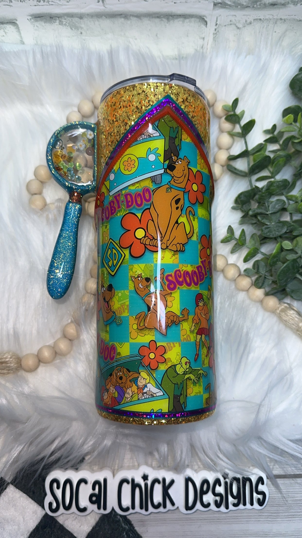 RTS {Mystery Dog, Zipper & Charm, Snow Globe Magnifying Glass Handle} 24oz Skinny