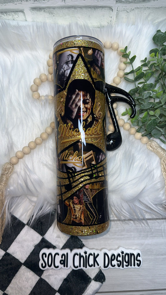 MTO {King Of Pop with Music Note Handle & Snow Globe Bottom} Select Your Tumbler Style