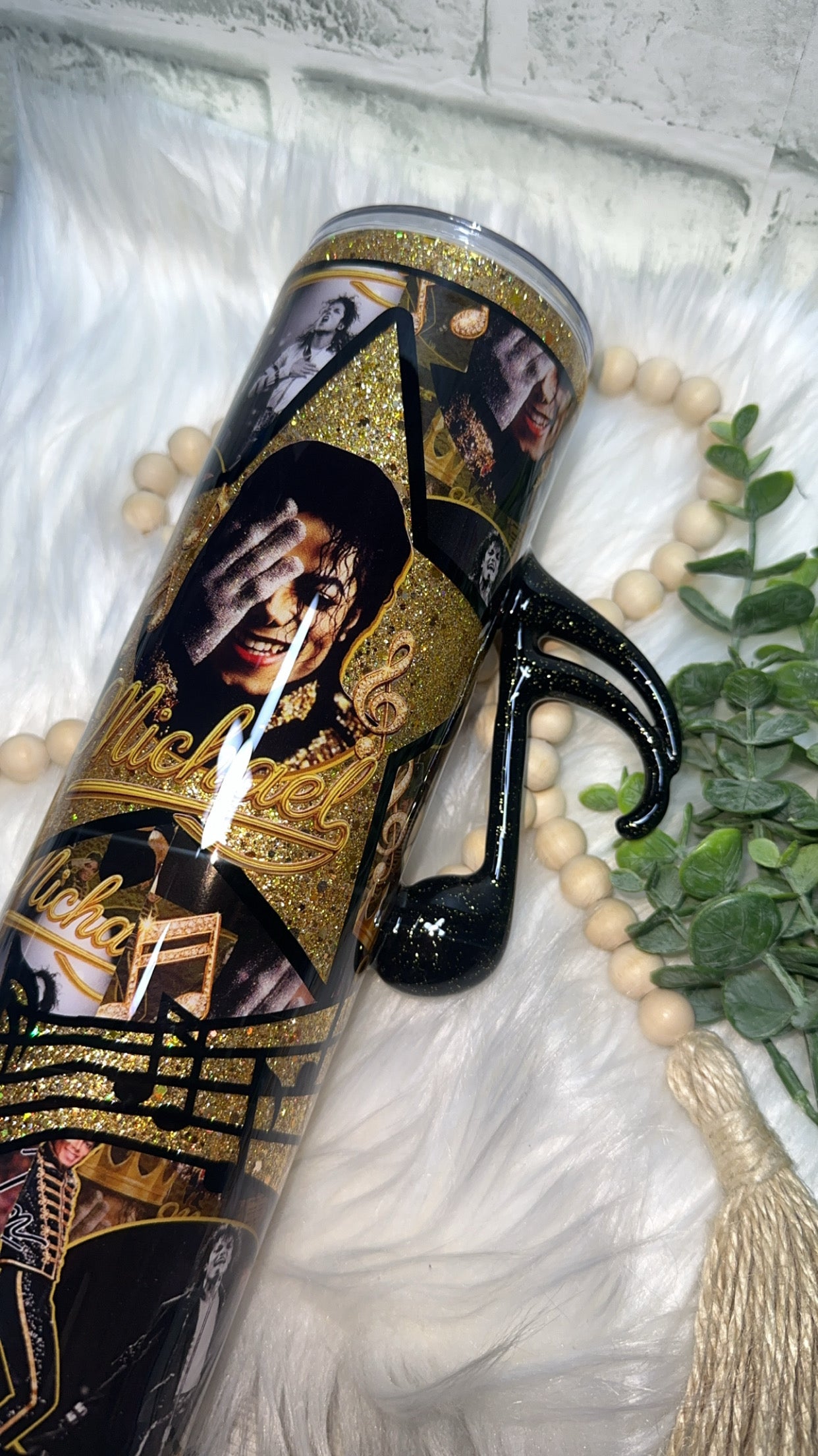 MTO {King Of Pop with Music Note Handle & Snow Globe Bottom} Select Your Tumbler Style