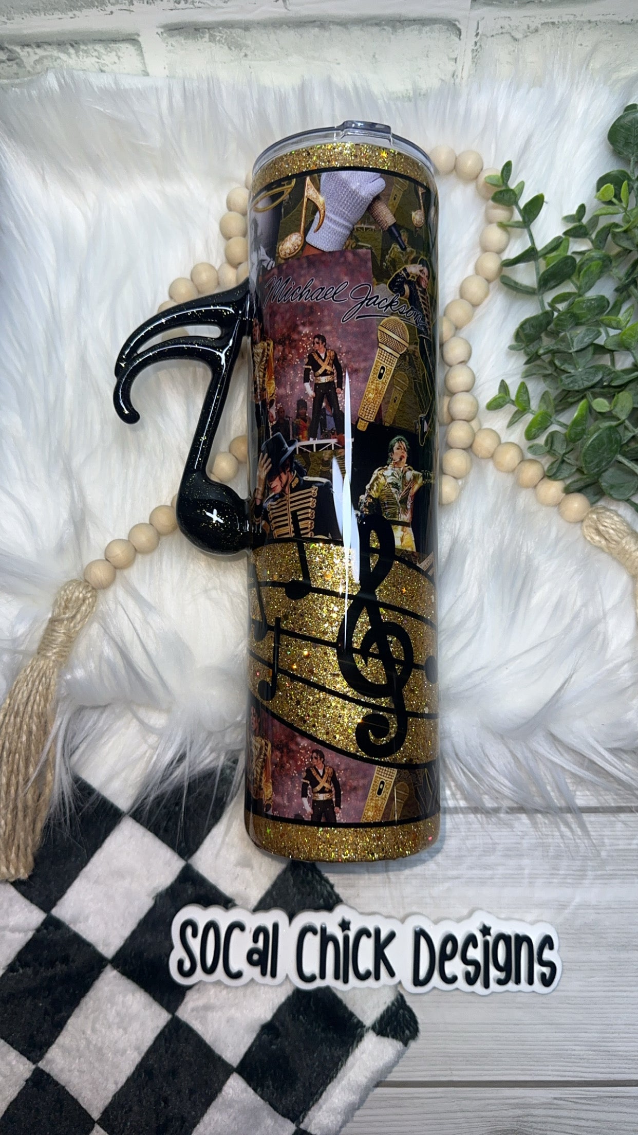 MTO {King Of Pop with Music Note Handle & Snow Globe Bottom} Select Your Tumbler Style