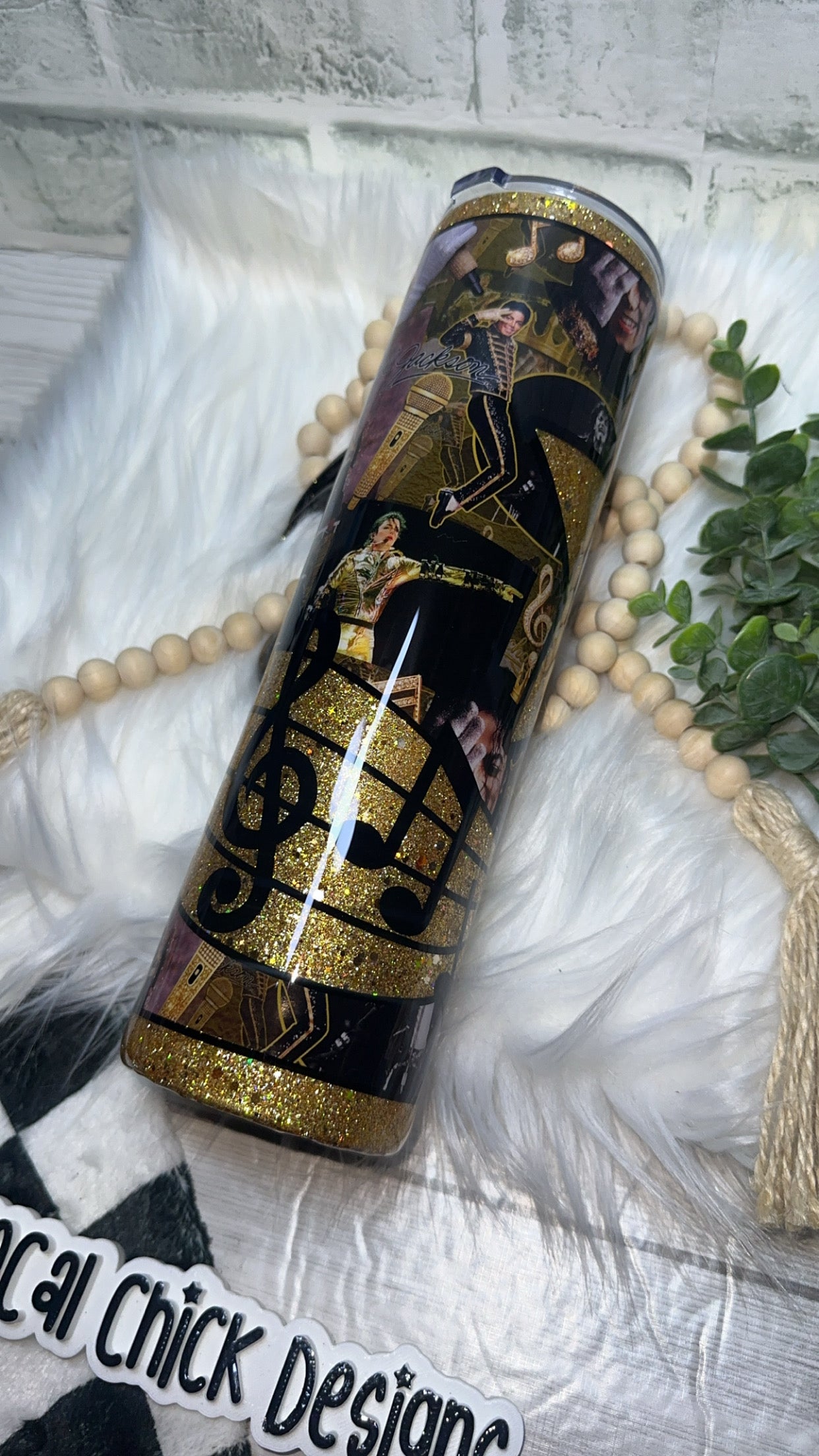 MTO {King Of Pop with Music Note Handle & Snow Globe Bottom} Select Your Tumbler Style