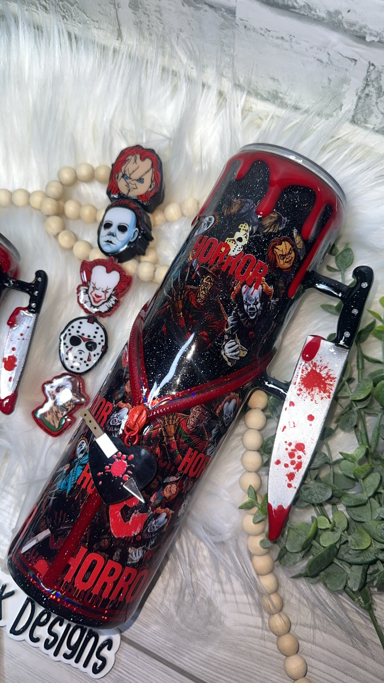 RTS {Horror Men, Zipper & Charm, Knife Handle, Drip & SnowGlobe Bottom} 32oz Skinny