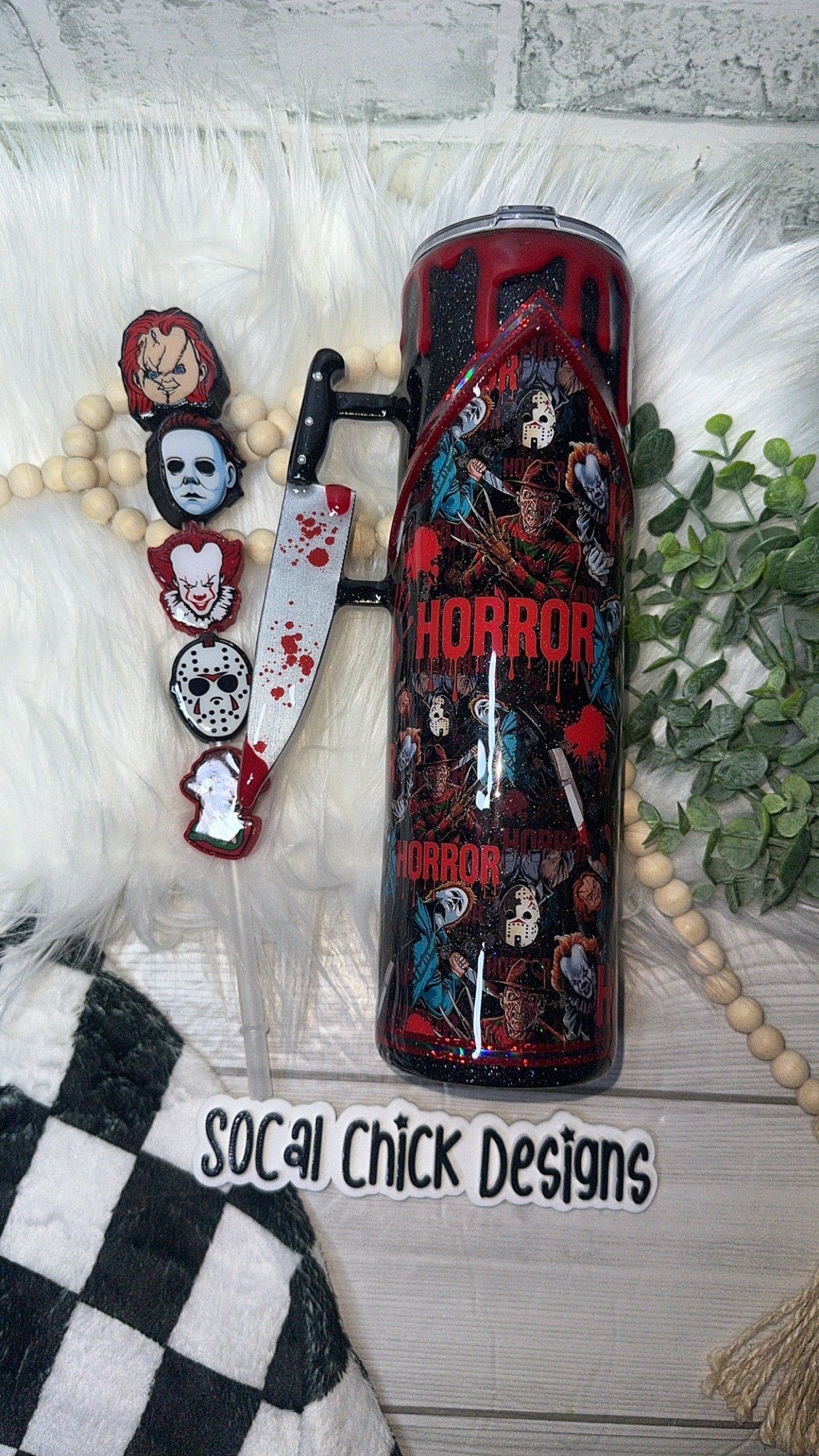 RTS {Horror Men, Zipper & Charm, Knife Handle, Drip & SnowGlobe Bottom} 32oz Skinny
