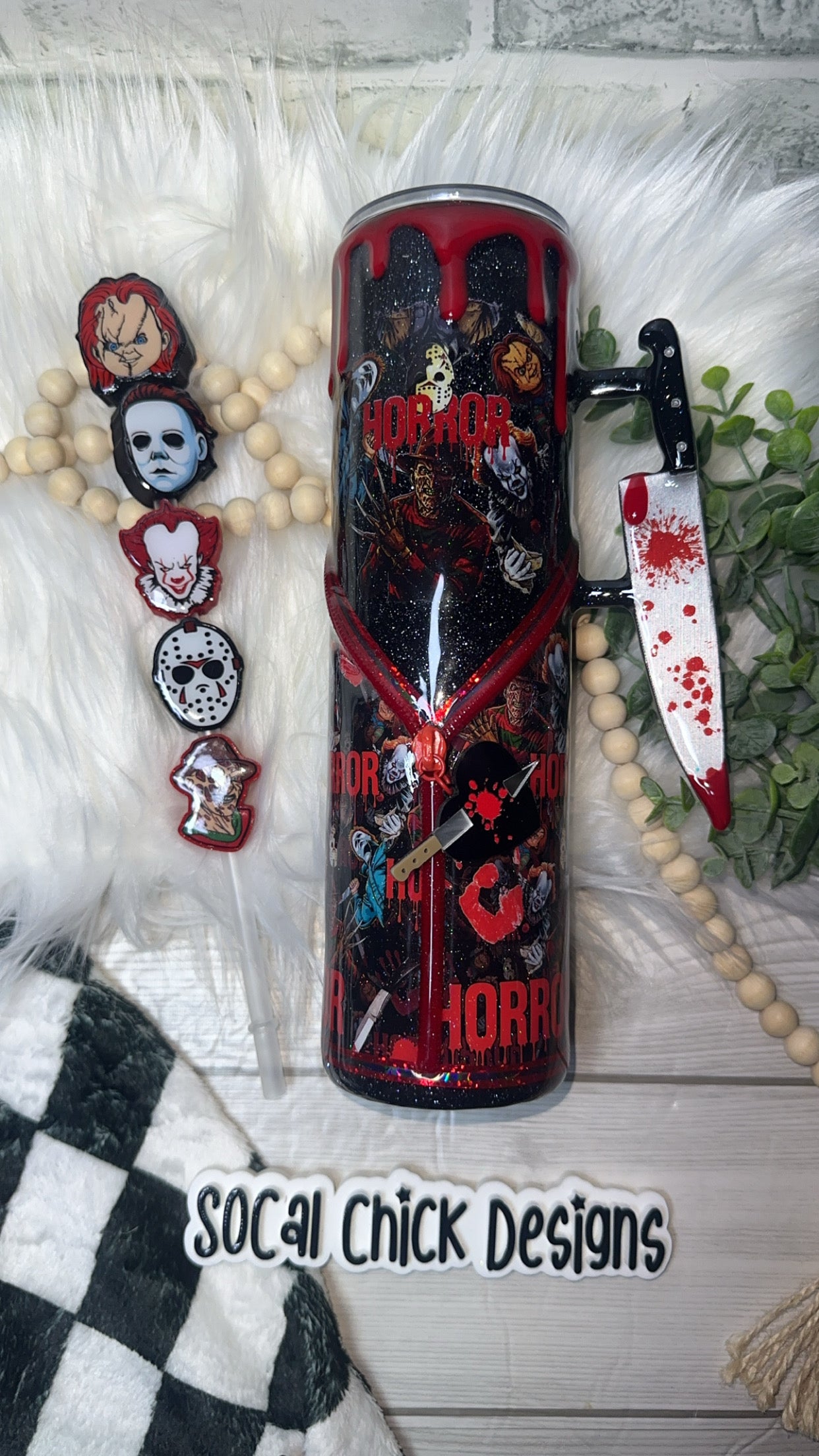 RTS {Horror Men, Zipper & Charm, Knife Handle, Drip & SnowGlobe Bottom} 32oz Skinny