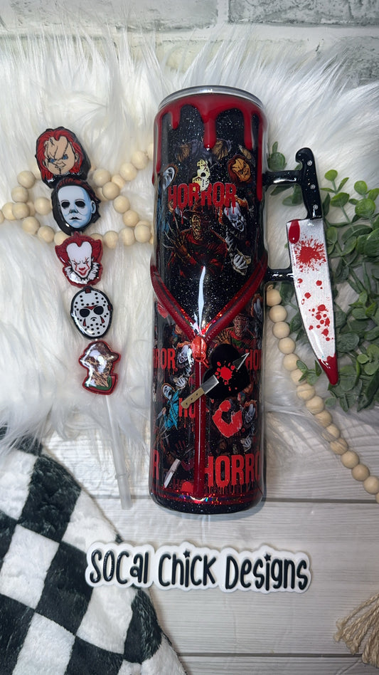 RTS {Horror Men, Zipper & Charm, Knife Handle, Drip & SnowGlobe Bottom} 32oz Skinny