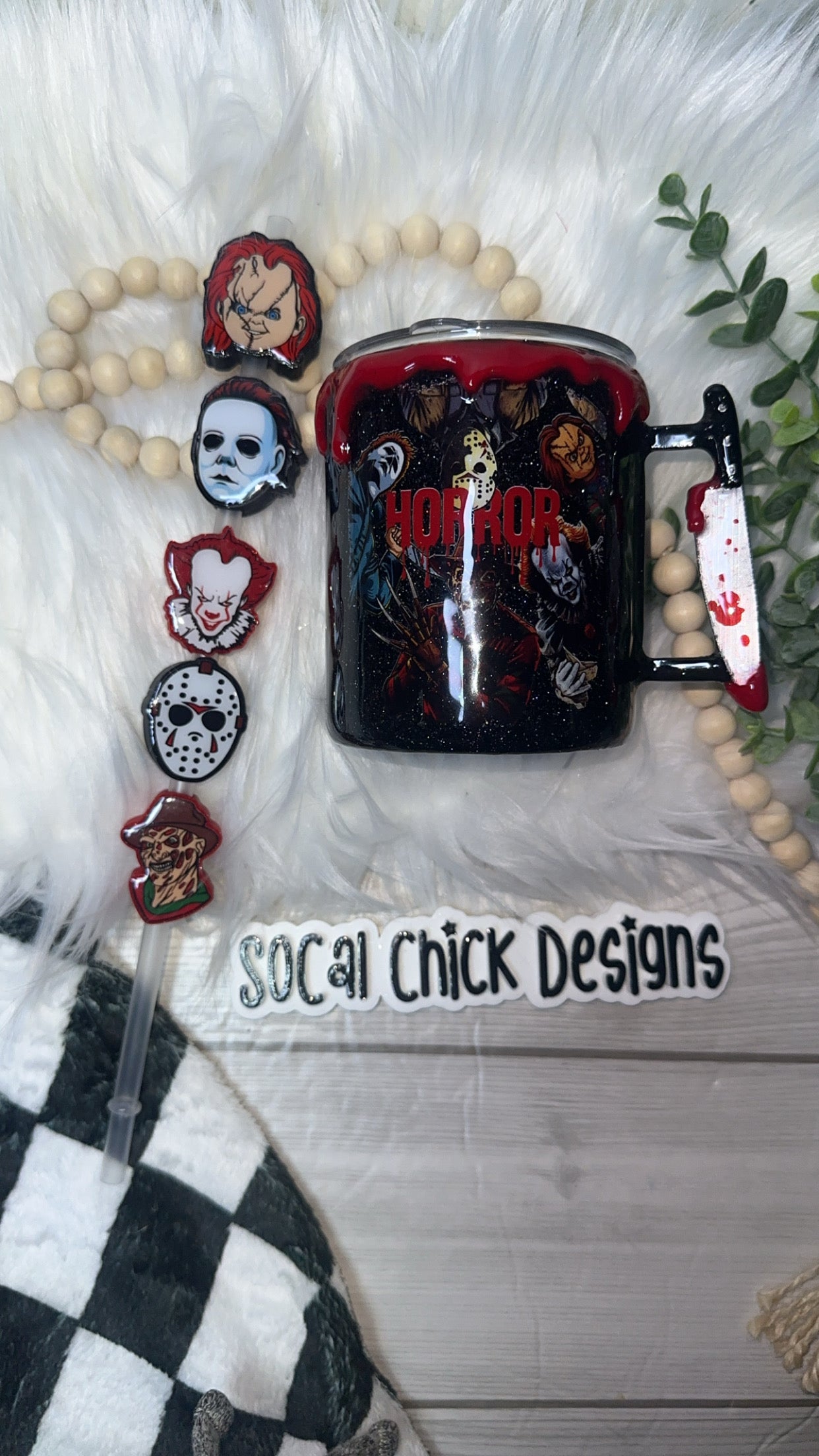 RTS {Horror Men w Mini Knife Handle, Drip & SnowGlobe Bottom} 10oz Mug