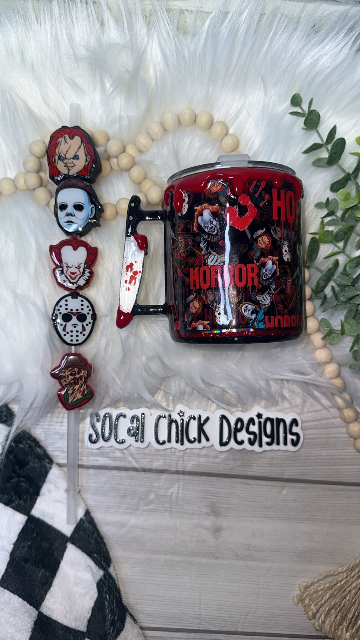 RTS {Horror Men w Mini Knife Handle, Drip & SnowGlobe Bottom} 10oz Mug