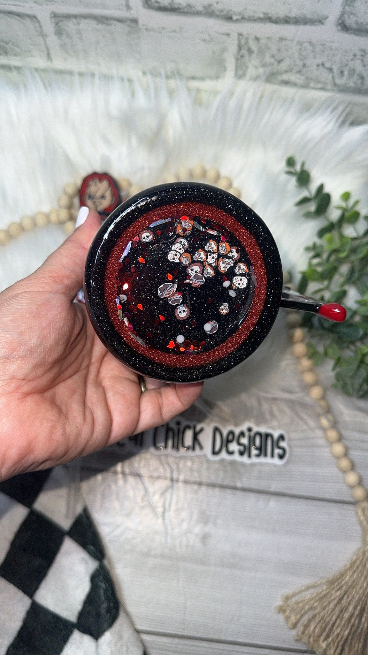 RTS {Horror Men w Mini Knife Handle, Drip & SnowGlobe Bottom} 10oz Mug