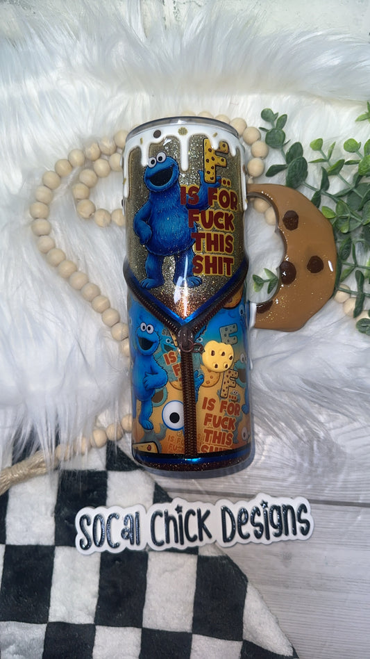 RTS {'F is For…' with Zipper, Charm, Cookie Handle, SnowGlobe Bottom & Drip} 24oz Skinny