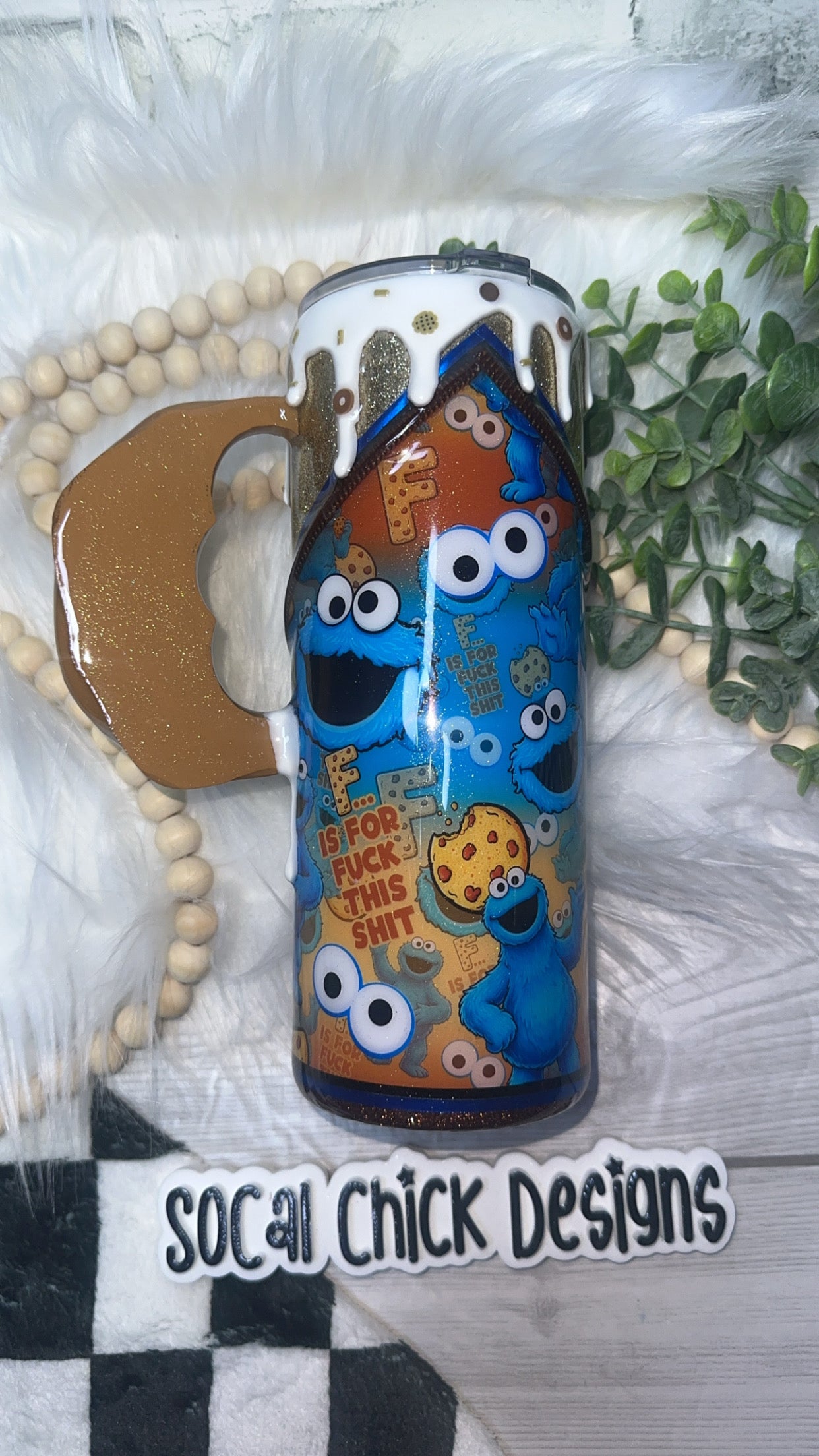 RTS {'F is For…' with Zipper, Charm, Cookie Handle, SnowGlobe Bottom & Drip} 24oz Skinny