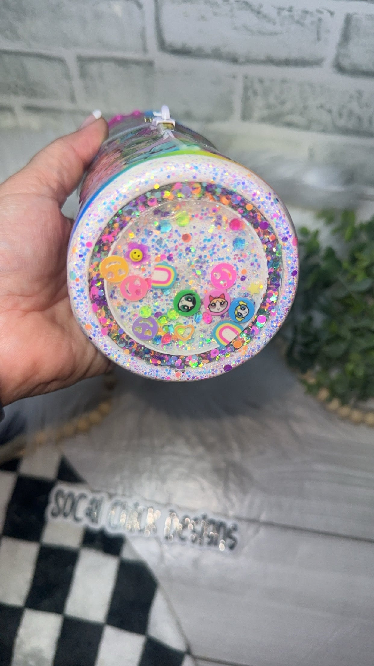 RTS {Power Puff Girls with Zipper, Charm, SnowGlobe Bottom & Tri Color Drip} 24oz Skinny