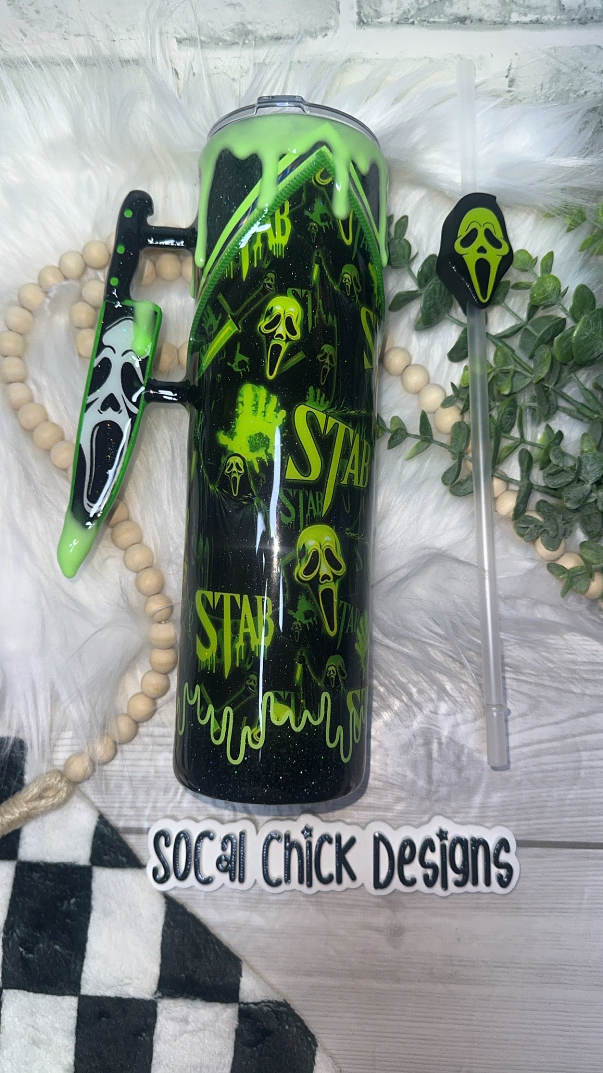 RTS {S T A B, Zipper & Charm, Knife Handle, GLOW Drip & SnowGlobe Bottom} 32oz Skinny